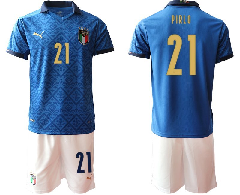 Pirlo 21 Italien Heimtrikot für die EM 2020-21 Trikotsatz blau Kurzarm Herren