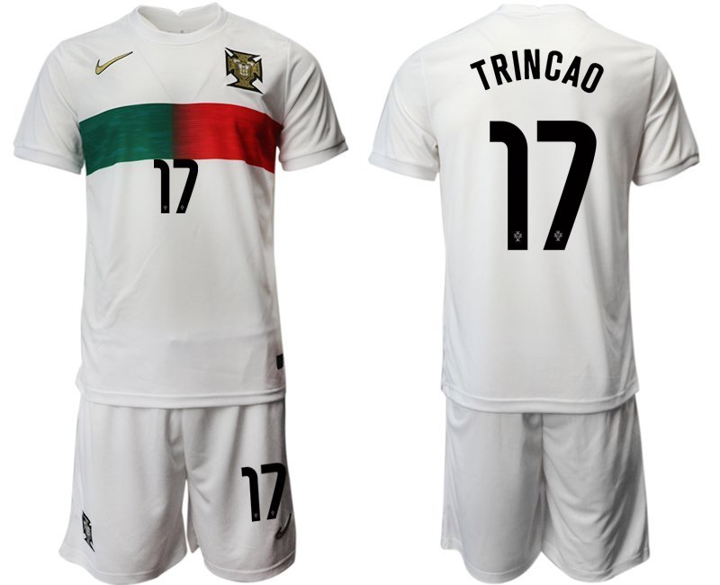 Portugal Auswärtstrikot WM 2022 weiß Trikotsatz Kurzarm + Kurze Hosen TRINCAO #17