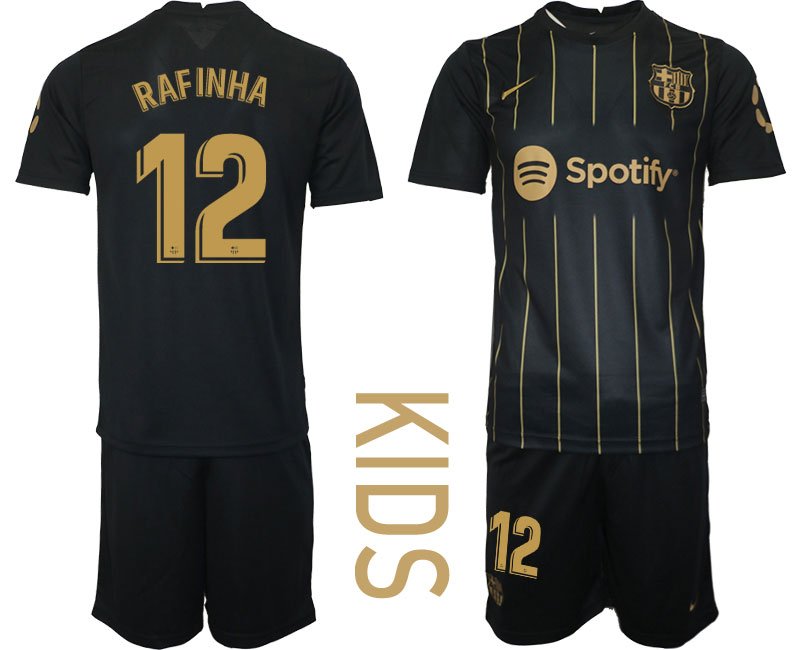 RAFINHA 12 FC Barcelona 2022-2023 Trikot Set schwarz gold Fußballtrikot für Kinder