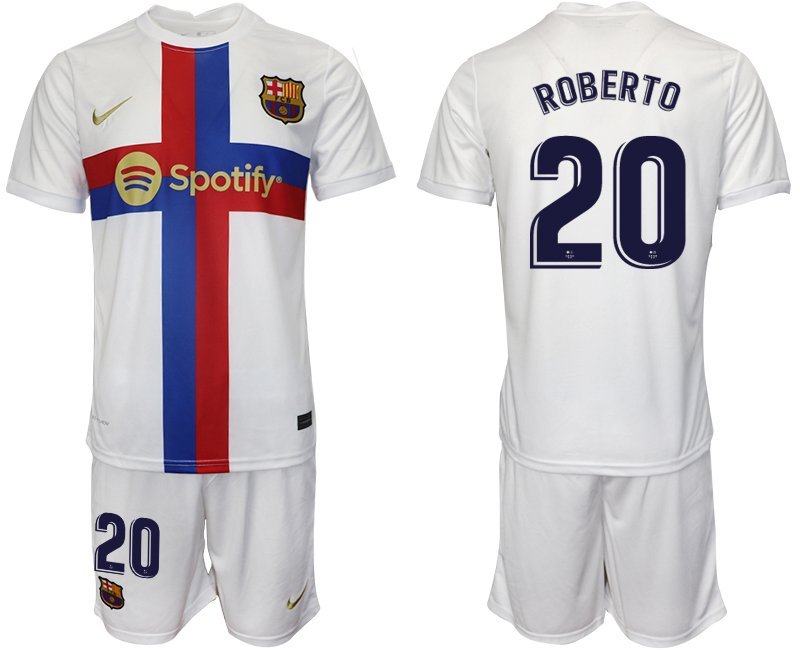 Roberto 20 FC Barcelona 202223 Ausweichtrikot weiß Trikotsatz Kurzarm + Kurze Hosen