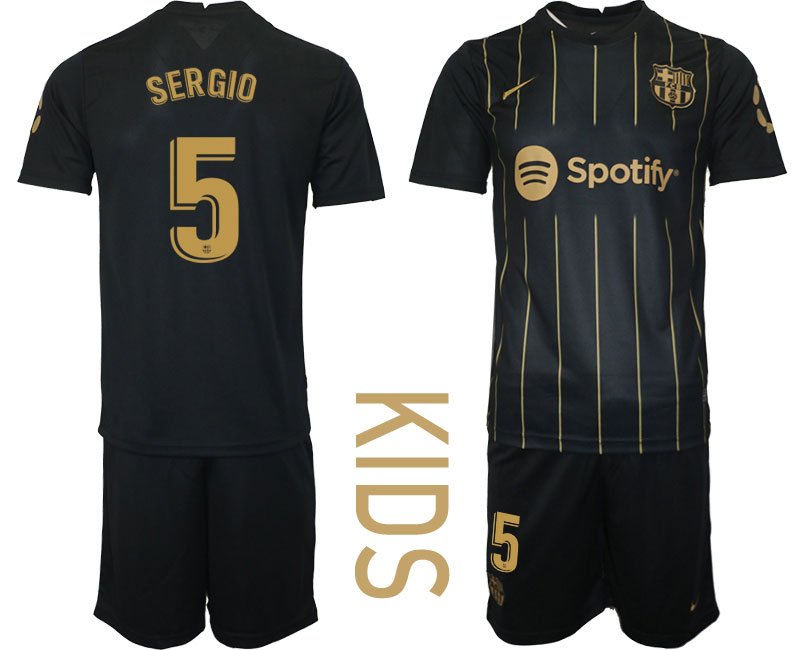 SERGIO #5 Barca 202223 Trikot schwarz gold Trikotsatz Kurzarm für Kinder