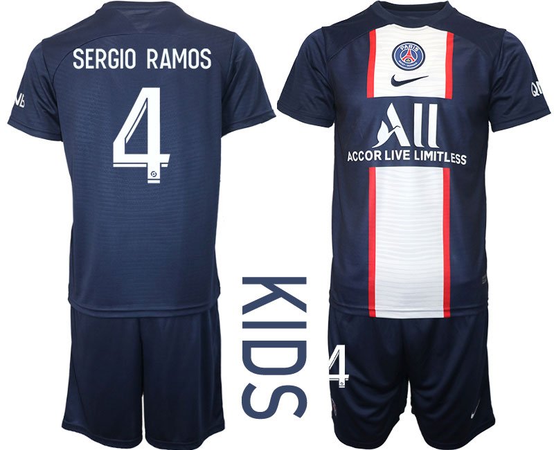SERGIO RAMOS 4 Paris Saint-Germain Heimtrikot 202223 PSG Fußballtrikots Set Blau