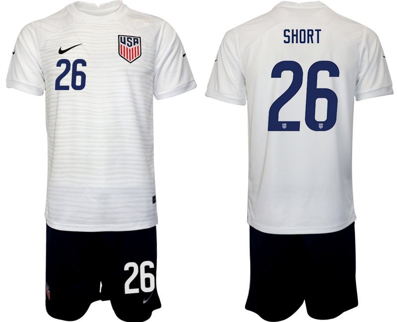 SHORT 26 United States Heimtrikot WM 2022 USA Trikotsatz weiß Kurzarm + Kurze Hosen Herren