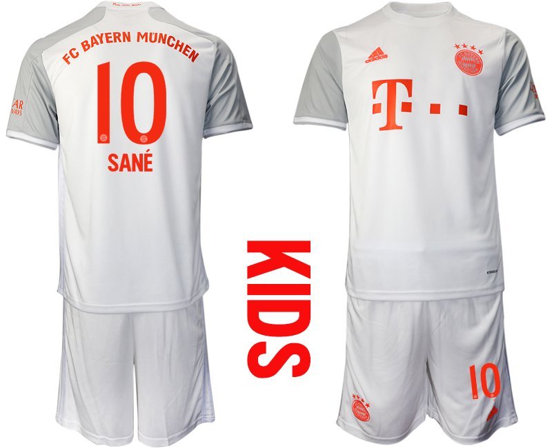 Sané 10 FC Bayern München Trikot 20202021 Auswärts weiß Fußball Trikotsatz für Kinder