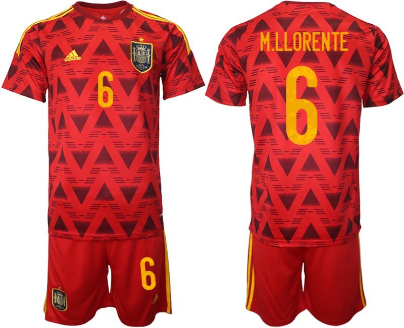 Spanien Heimtrikot für die WM 2022 Rot Trikotsatz Kurzarm + Kurze Hosen Marcos Llorente 6