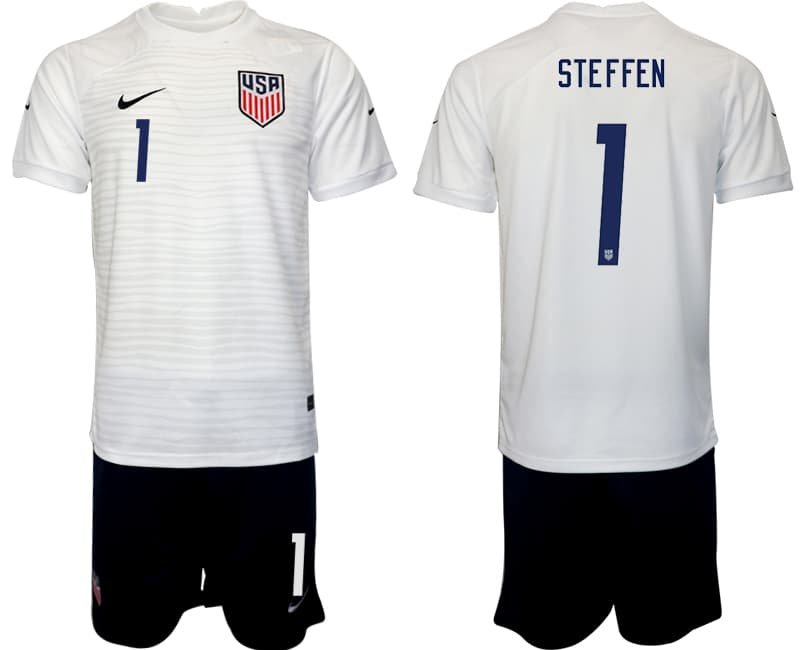 Steffen 1 United States Trikot WM 2022 USA Trikotsatz weiß Kurzarm + schwarz Kurze Hosen