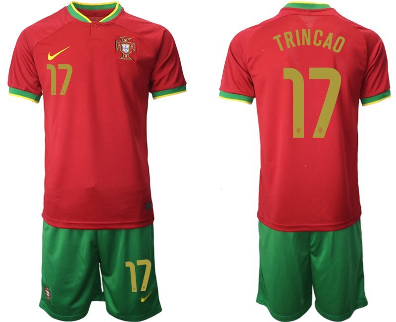 TRINCAO 17 Portugal WM 2022 Heimtrikot rot und grün Trikotsatz Kurzarm + Kurze Hosen