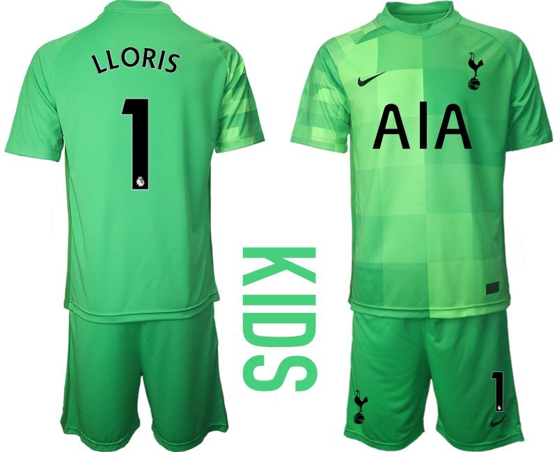 Torwarttrikot für Kinder Tottenham Hotspur 2021/22 Grün Trikotsatz Kurzarm LLORIS 1