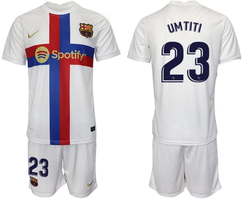 UMTITI 23 FC Barcelona 202223 Ausweichtrikot weiß Trikotsatz Kurzarm + Kurze Hosen
