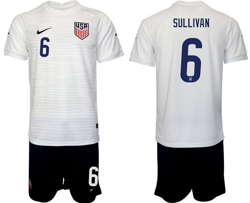USA Heimtrikot WM 2022 Trikotsatz weiß Kurzarm + schwarz Kurze Hosen Sullivan #6