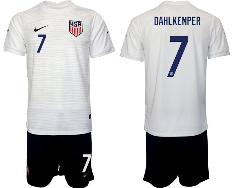 USA Heimtrikot WM 2022 weiß Trikotsatz Kurzarm + Kurze Hosen Dahlkemper 7