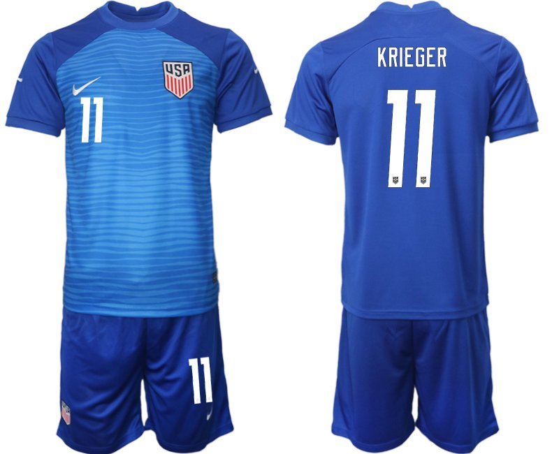 USA Weg Fußball-Trikots WM 2022 blau Trikotsatz Kurzarm + Kurze Hosen Krieger #11