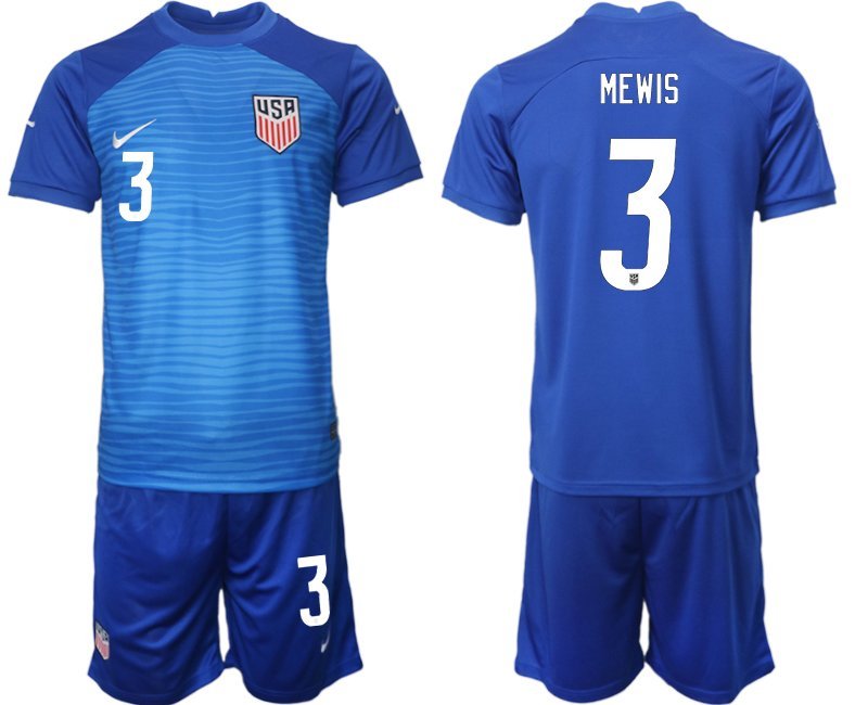 USA Weg Fußball-Trikots WM 2022 blau Trikotsatz Kurzarm + Kurze Hosen Mewis #3