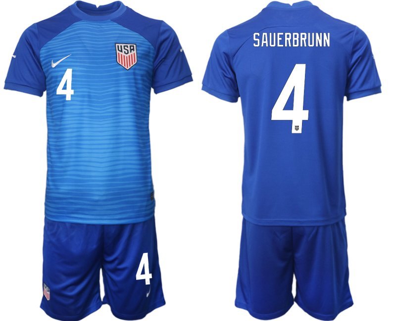 USA Weg Fußball-Trikots WM 2022 blau Trikotsatz Kurzarm + Kurze Hosen Sauerbrunn 4