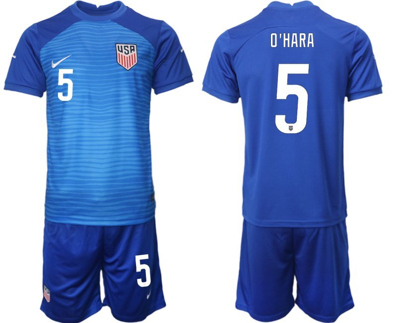United States Auswärtstrikot WM 2022 blau USA Trikotsatz Kurzarm + Kurze Hosen O'Hara #5