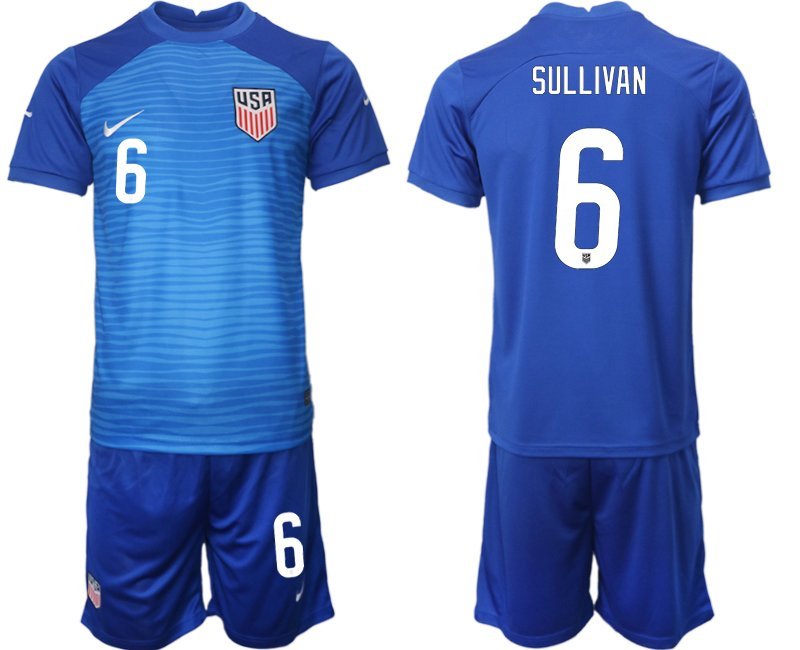 United States Auswärtstrikot WM 2022 blau USA Trikotsatz Kurzarm + Kurze Hosen Sullivan #6