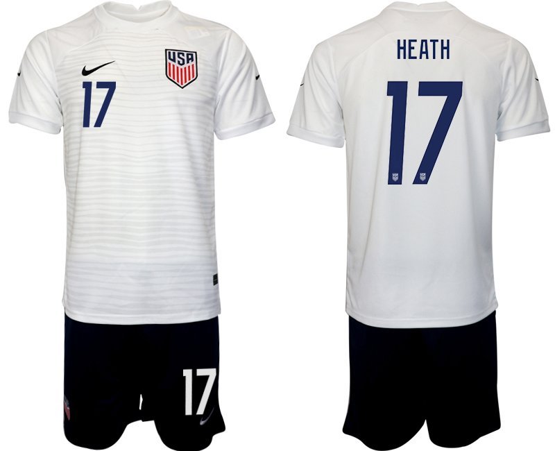 United States Heimtrikot WM 2022 USA weiß Kurzarm + schwarz Kurze Hosen Heath 17