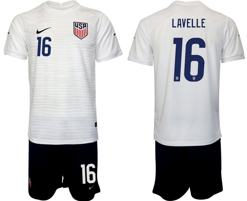 United States Heimtrikot WM 2022 USA weiß Kurzarm + schwarz Kurze Hosen Lavelle 16