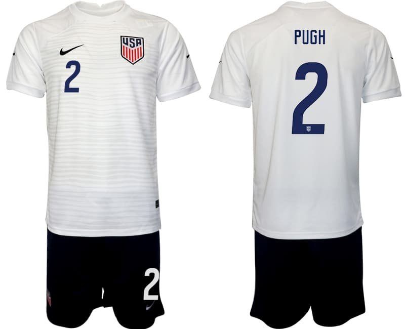 United States trikot WM 2022 USA Trikotsatz weiß Kurzarm + schwarz Kurze Hosen Pugh 2