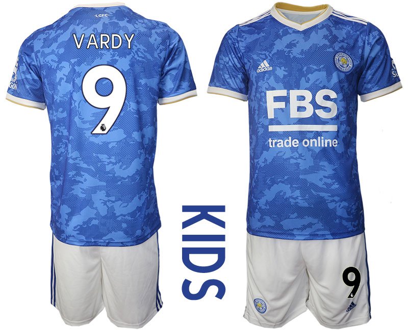 Vardy 9 Leicester City 2021-2022 Heim Trikot blau weiß Trikotsatz Kurzarm + Kurze Hosen für Kinder