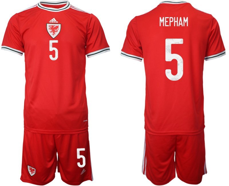 Wales Heimtrikot 2022 rot Trikotsatz Kurzarm + Kurze Hosen mit Aufdruck Mepham 5