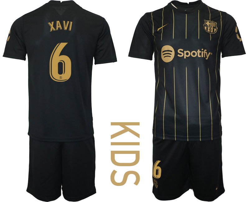 XAVI #6 Barca 202223 Trikot schwarz gold Trikotsatz Kurzarm für Kinder