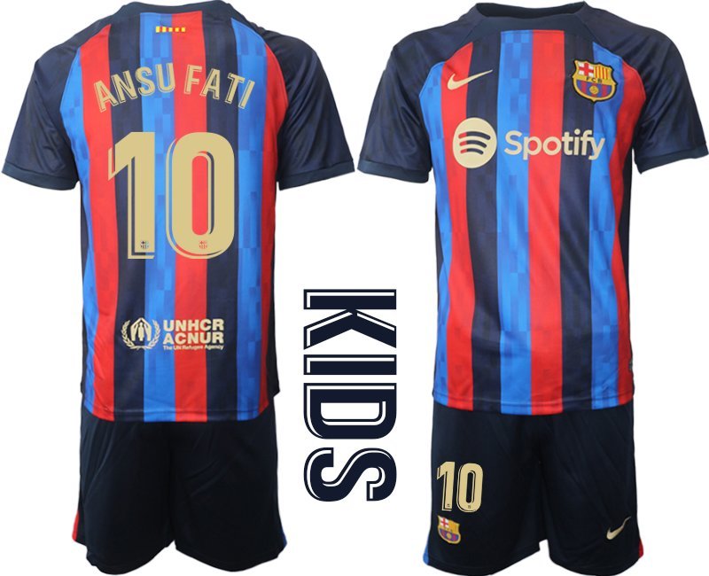 ANSU FATI 10 Neuen Fußballtrikot FC Barcelona 2022-23 Heimtrikot Dunkelblau Kinder