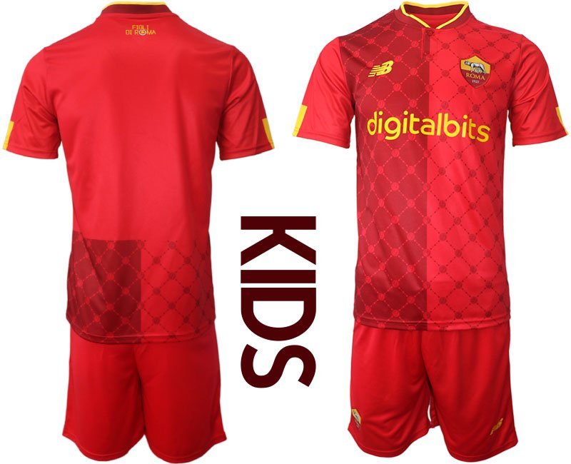 AS Roma Heimtrikot 2022-23 rot Trikotsatz Kurzarm + Kurze Hosen Kinder