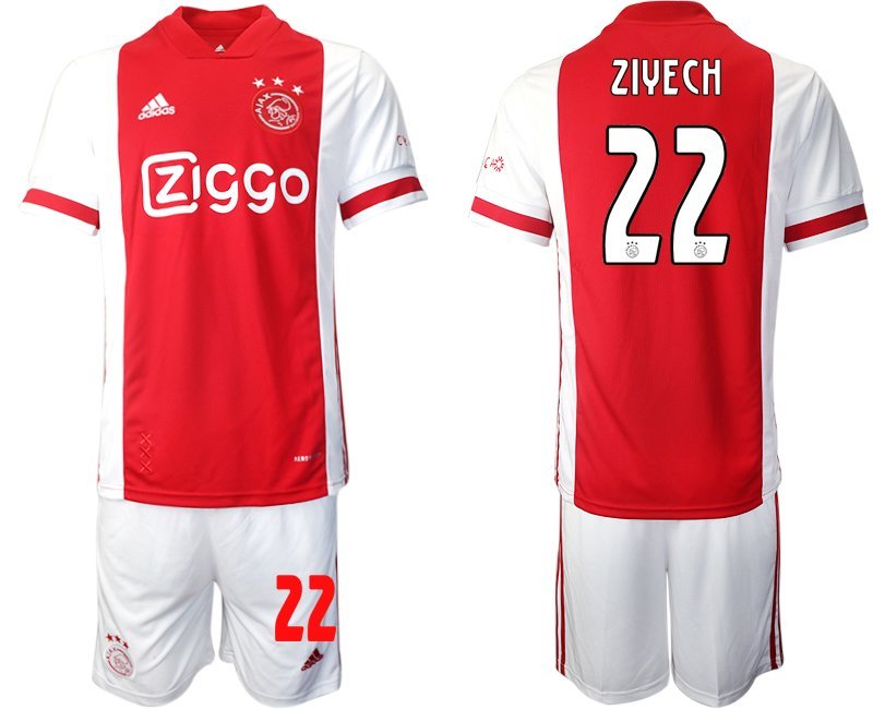 Ajax Amsterdam Heimtrikot 2020-2021 weiß rot Fußballtrikot Kurzarm Ziyech 22