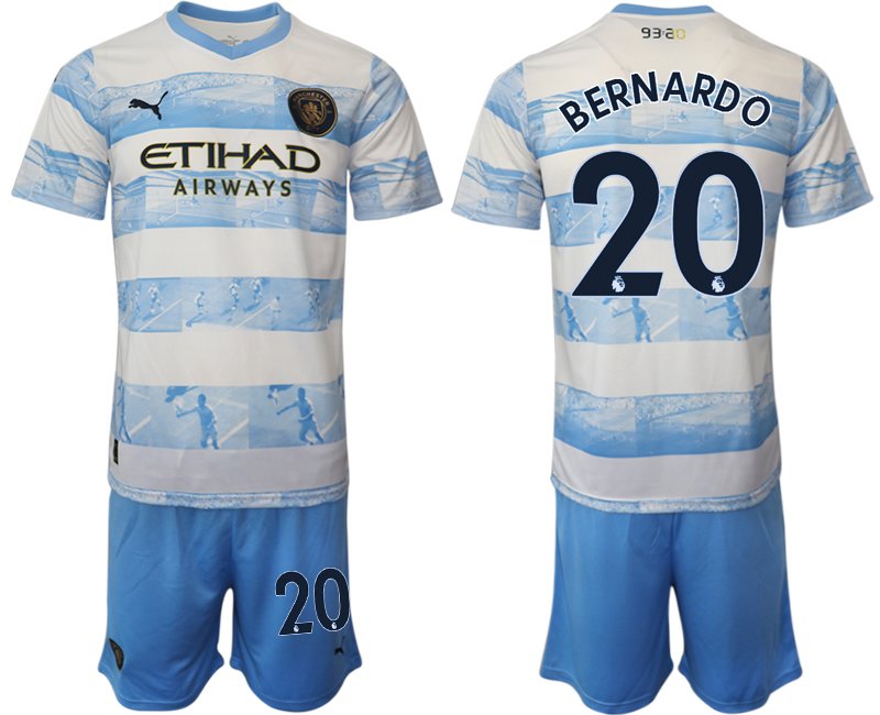 Bernardo 20 Manchester City FC 93:20 Anniversary Neuen Fußball-Trikot Weiss Blau