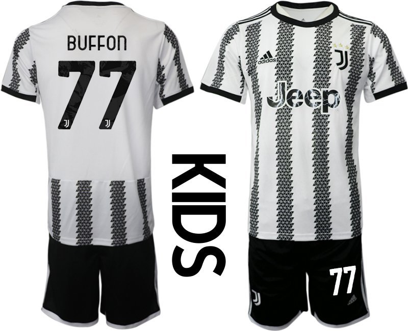 Buffon 77 Juventus Turin Heimtrikot 2022-23 weiss schwarz Fußballtrikot Kinder