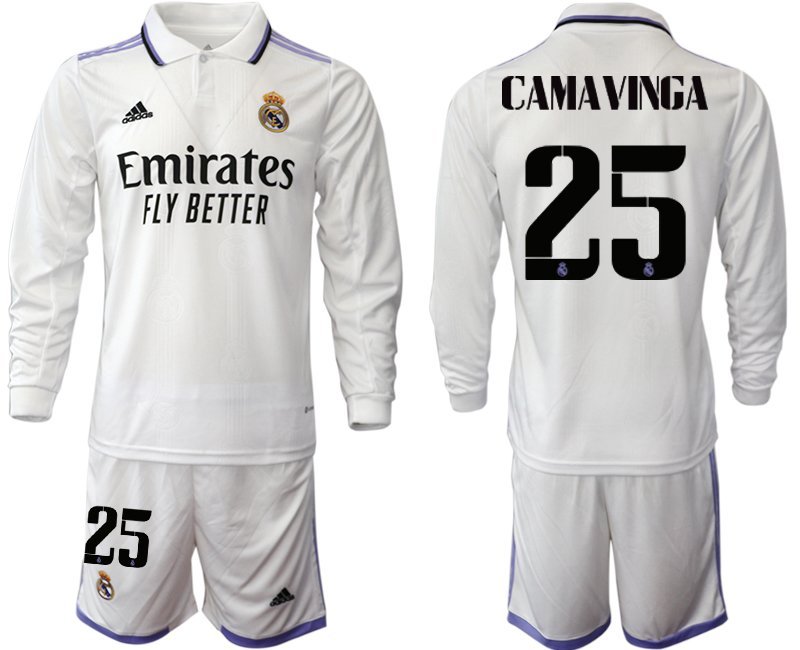 Camavinga 25 Real Madrid Heimtrikot 2022-23 weiß Langarm Herren Trikot