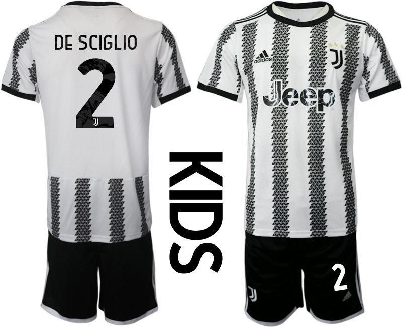 De Sciglio 2 Juventus Turin Trikot Home 2022-2023 Kinder weiß schwarz