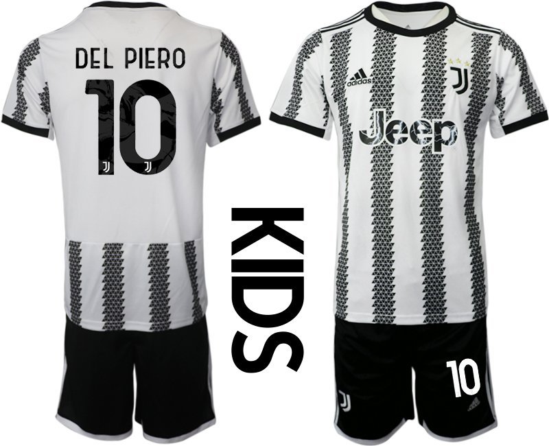 Del Piero 10 JSY Y Heimtrikot 2022-23 Juventus Turin weiss schwarz Fußballtrikot Kinder