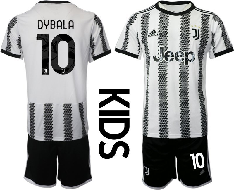 Dybala 10 JSY Y Heimtrikot 2022-23 Juventus Turin weiss schwarz Fußballtrikot Kinder