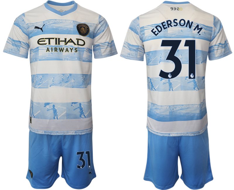 Ederson M. 31 Manchester City FC 93:20 Anniversary Neuen Fußball-Trikot Weiss Blau