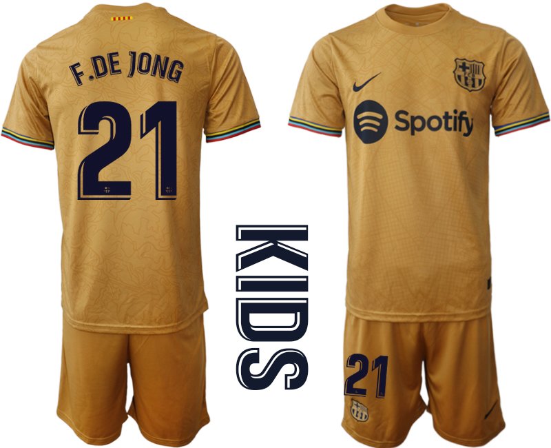 F.DE JONG 21 FC Barcelona 2022-23 Auswärtstrikot Goldene Fußballtrikot Kinder