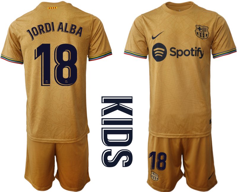 FC Barcelona 22-23 Auswärtstrikot Kinder Goldene Fußballtrikot JORDI ALBA 18