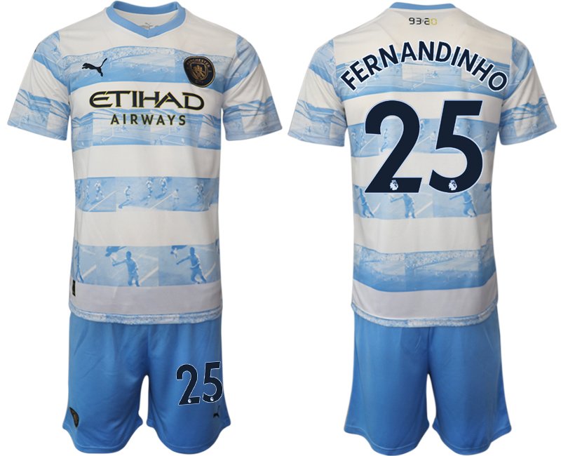 Fernandinho 25 Manchester City FC 93:20 Anniversary Neuen Fußball-Trikot Weiss Blau