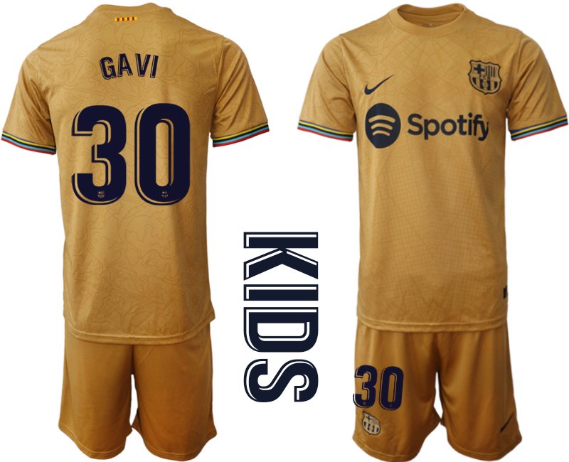 Gavi 30 FC Barcelona 2022-23 Auswärtstrikot Goldene Fußballtrikot Kinder