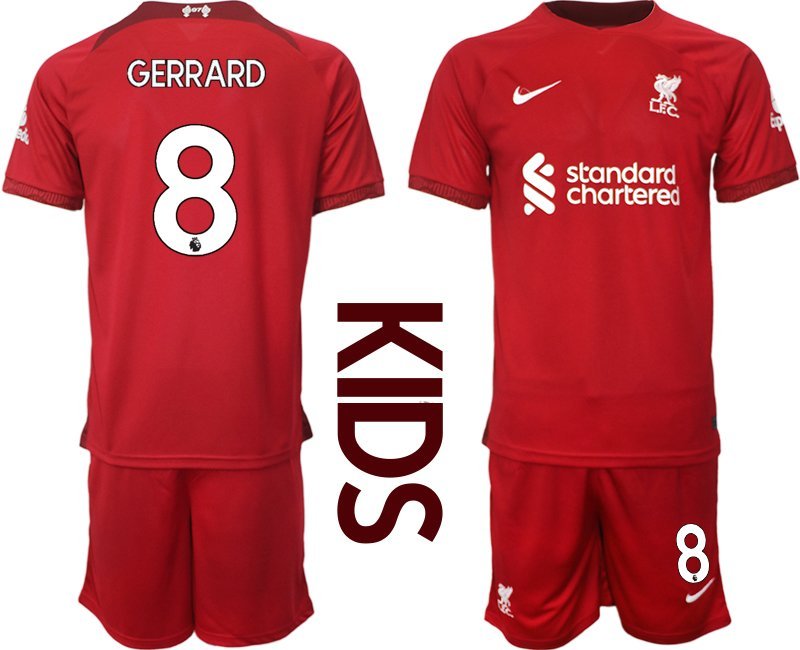Gerrard 8 FC Liverpool 2022-23 Heimtrikot Kinder Fußball Trikot rot weiß