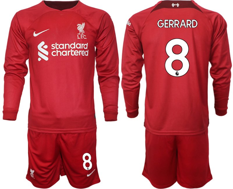 Gerrard 8 Liverpool FC Heimtrikot 2022-2023 rot Langarm Fussballtrikot Herren