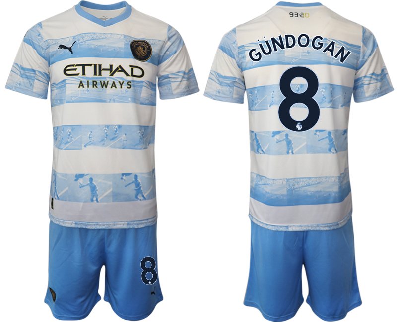 Gündogan 8 Manchester City FC Trikot 93:20 Anniversary Trikotsatz Kurzarm Weiss