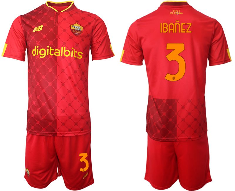 Herren AS Roma Heimtrikot 2022-23 rot gelben Trikotsatz Ibañez 3