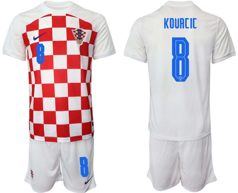 Herren Kroatien Heimtrikot WM-2022 weiß rot Fußballtrikots mit Aufdruck KOVACIC 8
