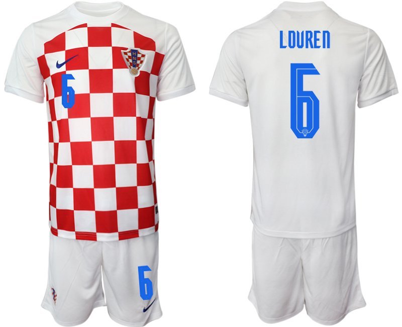 Herren Kroatien Heimtrikot WM-2022 weiß rot Fußballtrikots mit Aufdruck LOVREN 6