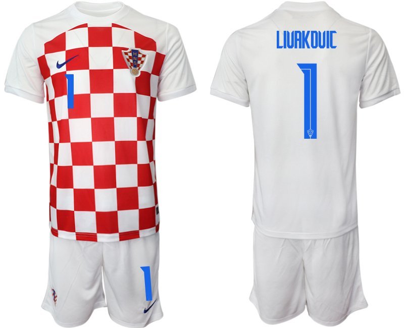 Herren Kroatien Heimtrikot WM-2022 weiß rot Fußballtrikots mit Aufdruck Livakovic 1