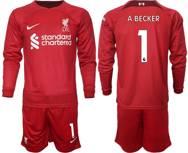 Herren Liverpool FC Heimtrikot 2022-23 rot Langarm mit Aufdruck A.BECKER 1