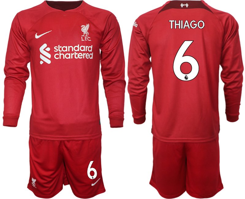 Herren Liverpool FC Heimtrikot 2022/23 rot Langarm mit Aufdruck THIAGO 6