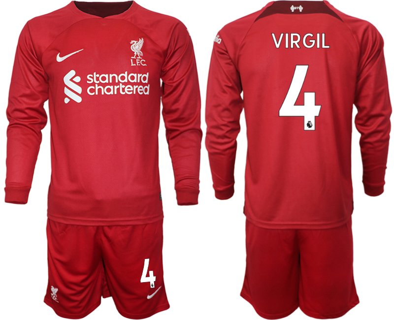 Herren Liverpool FC Heimtrikot 2022-23 rot Langarm mit Aufdruck VIRGIL 4